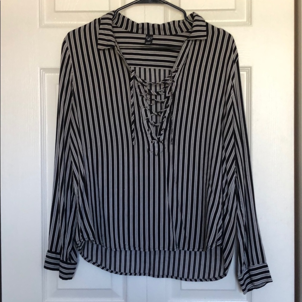 Black and white vertical striped blouse